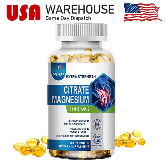 MENXI Magnesium Citrate (Citrato de Magnesio) Capsules 1000mg Per Serving,High Purity Elemental Form,Easily Absorbed,Essential Mineral for Heart, Muscle, & Digestion Support-120PCS
