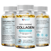 MENXI Marine Collagen Capsules 1300mg with Hyaluronic Acid & Vitamin C, High Potency Hydrolyzed Collagen for Skin, Joint & Hair Health, 60 Count