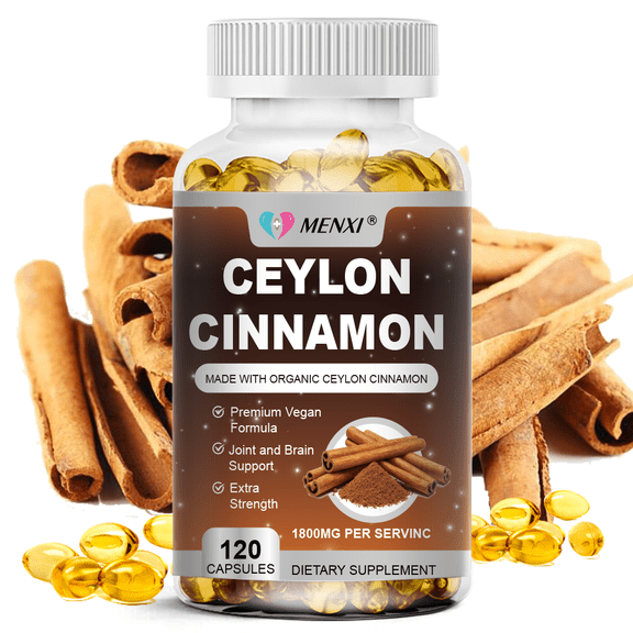 MENXI Organic True Ceylon Cinnamon 1800mg, Low Coumarin Premium Cinnamon for Healthy Glucose Metabolism & Heart Health, 120 Capsules