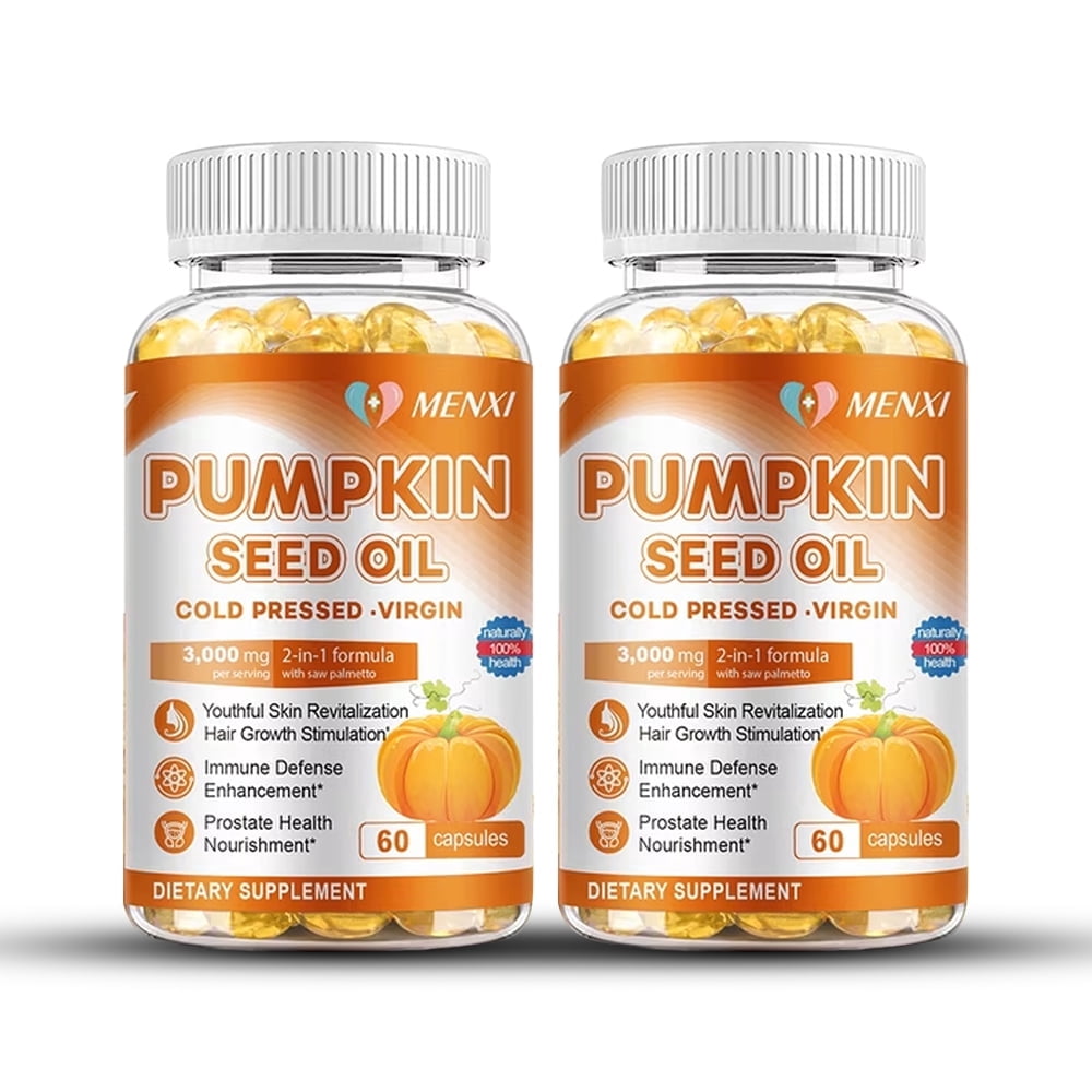 MENXI Pumpkin Seed Oil 3500mg, Cold Pressed Softgels for Hair Growth & Immune Support - 2 Bottles (60 Softgels Each)