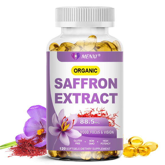 MENXI Saffron Capsules 88.5mg with Affron Patent Extract, Mood Support & Stress Relief Supplement for Emotional Wellness, 120 Capsules