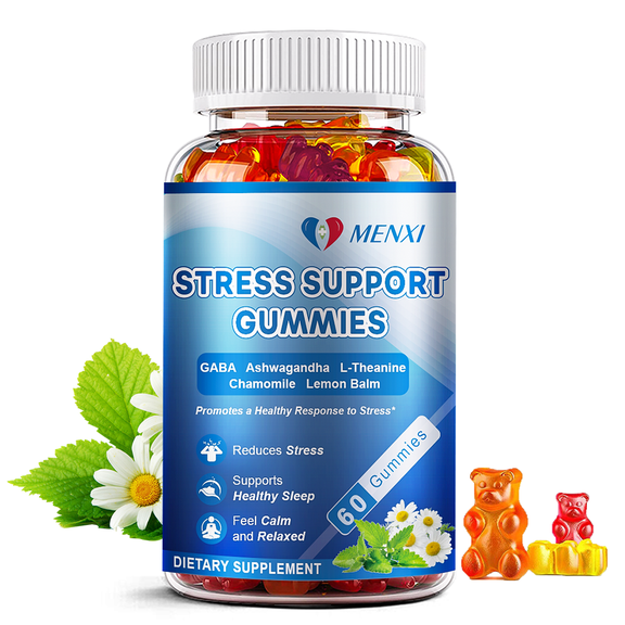 MENXI Stress Relief Gummies with L-Theanine, Lemon Balm & Chamomile, Natural Calm Support for Relaxation & Mood Balance, 60 Gummies
