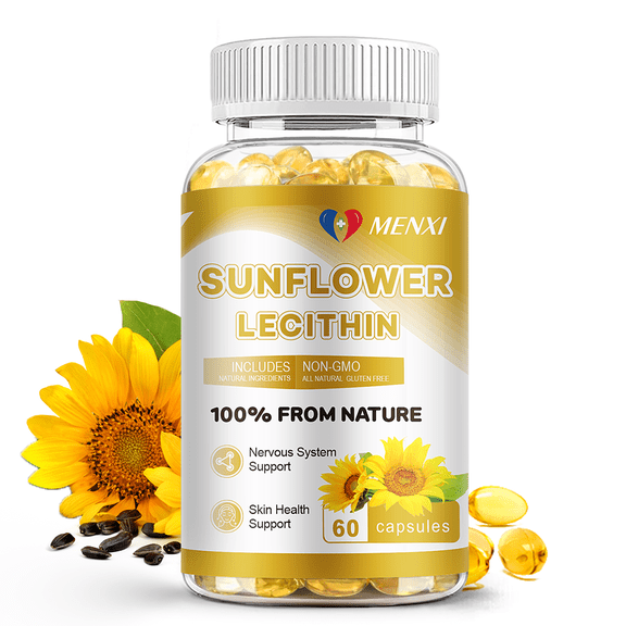 MENXI Sunflower Lecithin 1200mg, Natural Phosphatidylcholine Supplement for Brain, Heart & Liver Support, Non-GMO, 60 Softgels