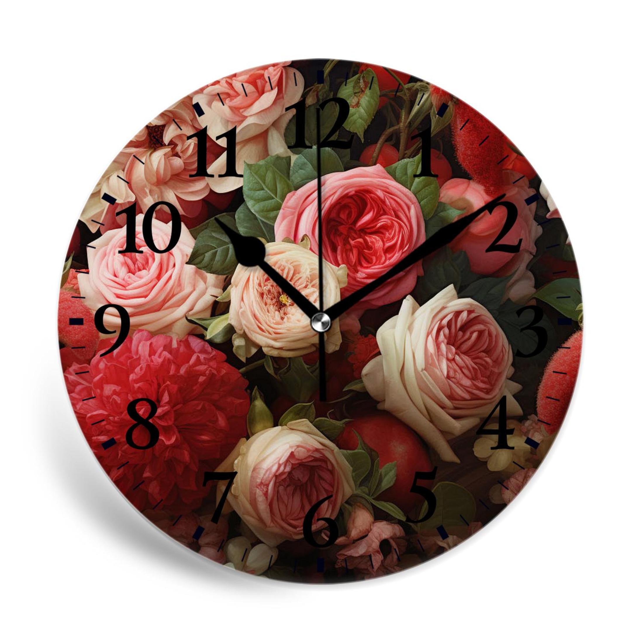 MEOSLZUT 10 inch Round Wall Clock,Abstract Background of Flowers