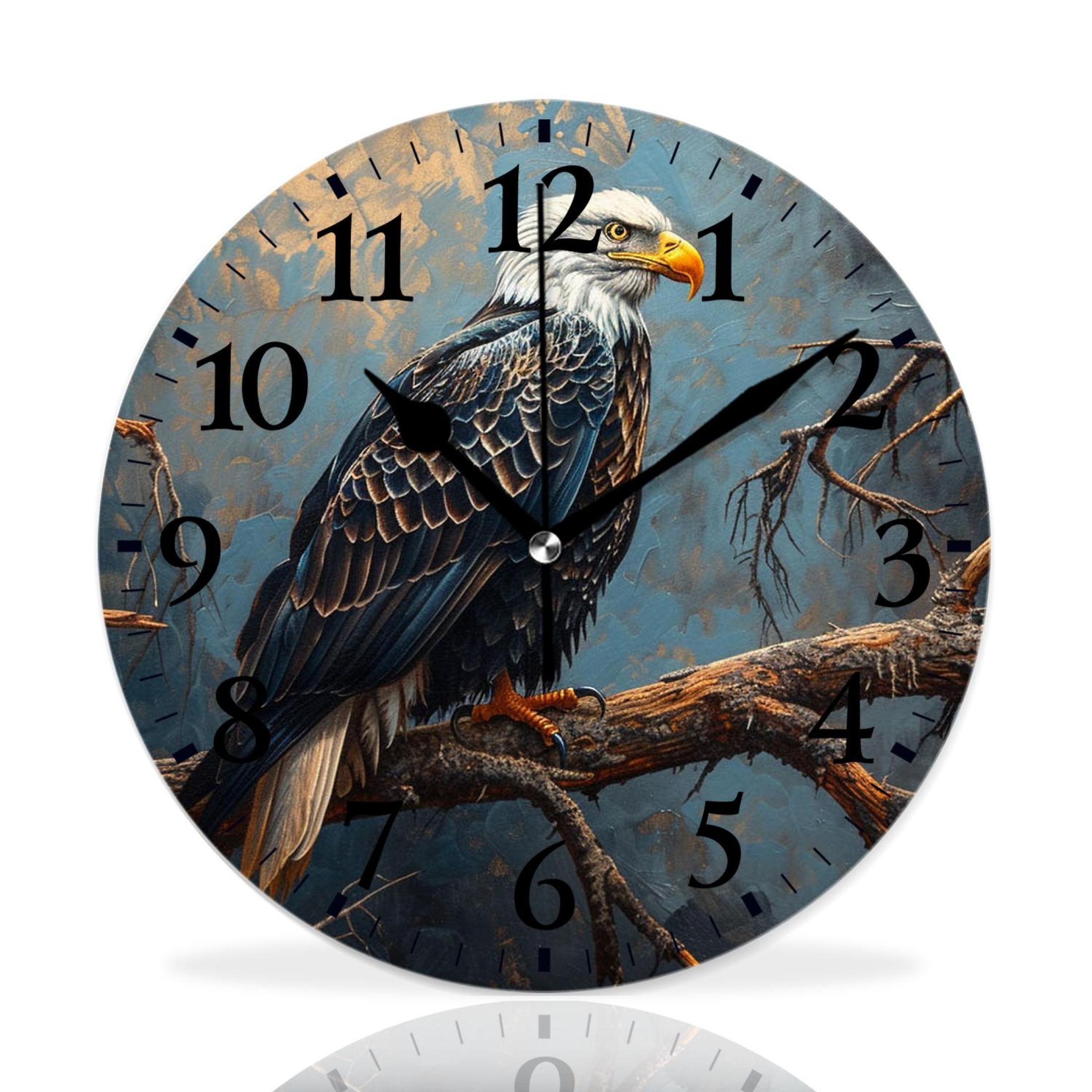 MEOSLZUT 10 inch Round Wall Clock,Bald Eagle Elaborate,Silent Non