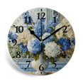 MEOSLZUT 10 inch Round Wall Clock,Blue Flowers in a Bouquet Floral