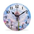 MEOSLZUT 10 inch Round Wall Clock,Dandelion Spring Flower with Pink