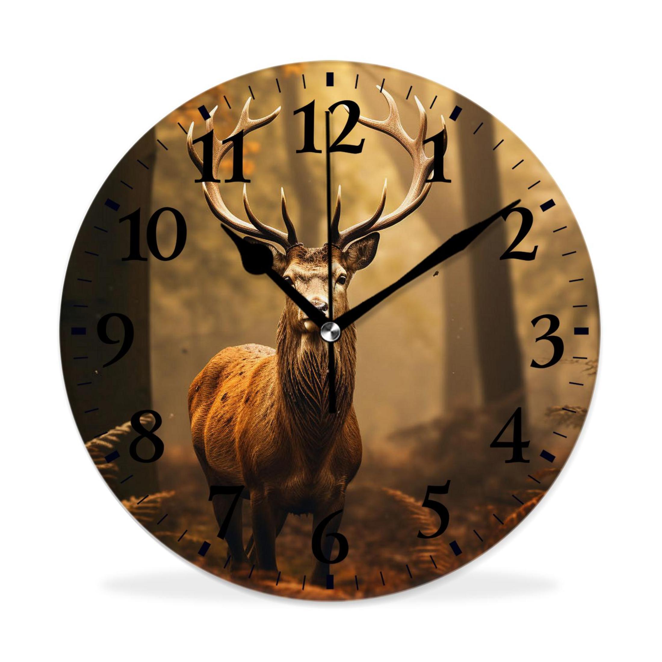 MEOSLZUT 10 inch Round Wall Clock,Red Deer in The Morning Sun