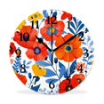 MEOSLZUT 10 inch Round Wall Clock,Yellow and Pink Flowers Plant Floral