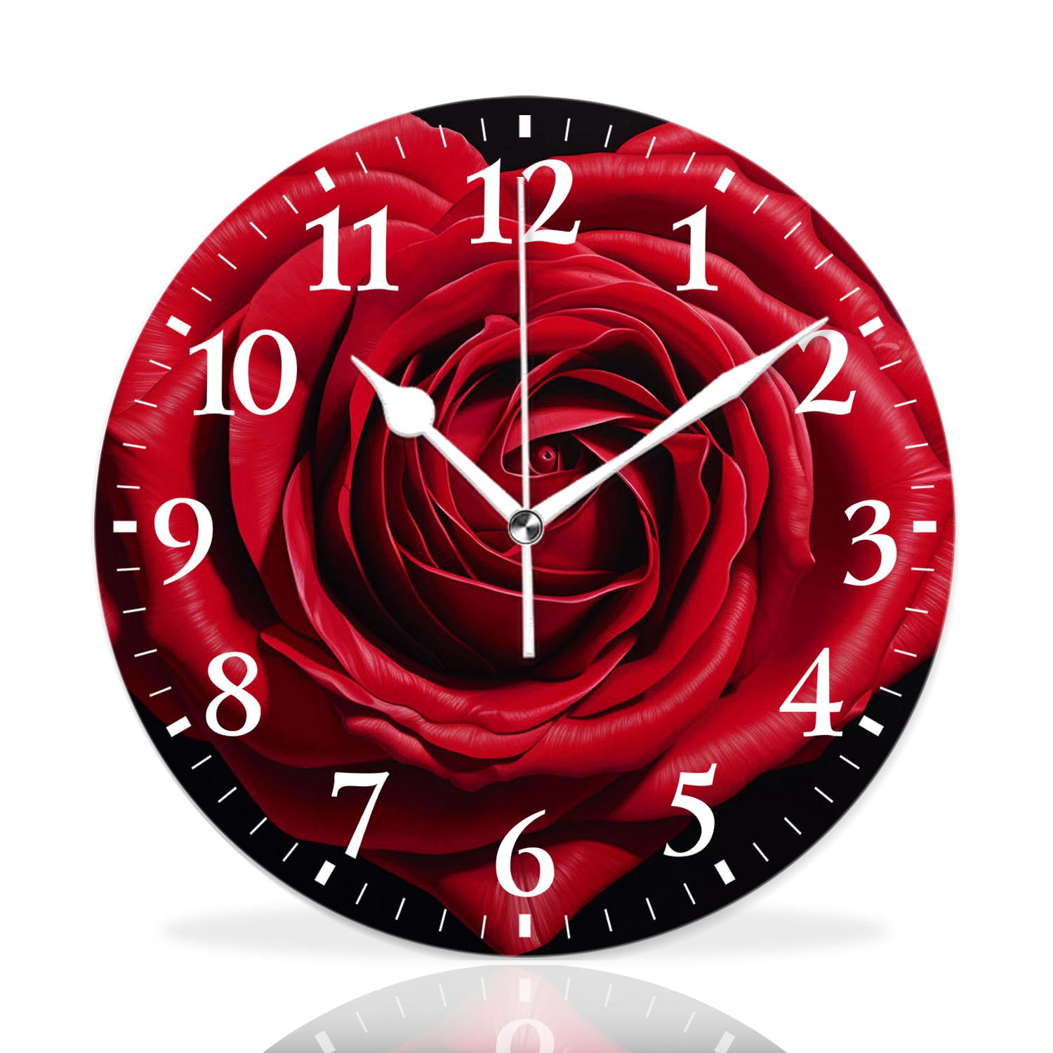 MEOSLZUT 12 inch Round Wall Clock,Valentine Heart Red Roses Print ...