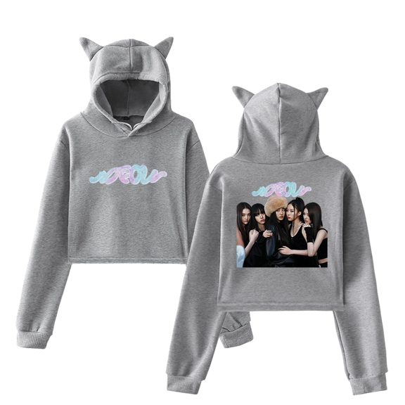 MEOVV Girl's Cute Cat Ear Cropped Pullover Hoodie Hooded Sweatshirt