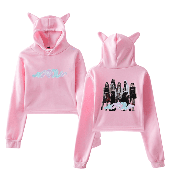 Merch MEOVV Logo Girl's Cute Cat Ear Cropped Pullover Hoodie Hooded Sweatshirt