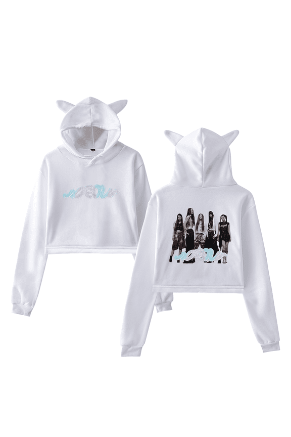 Merch MEOVV Logo Girl's Cute Cat Ear Cropped Pullover Hoodie Hooded Sweatshirt