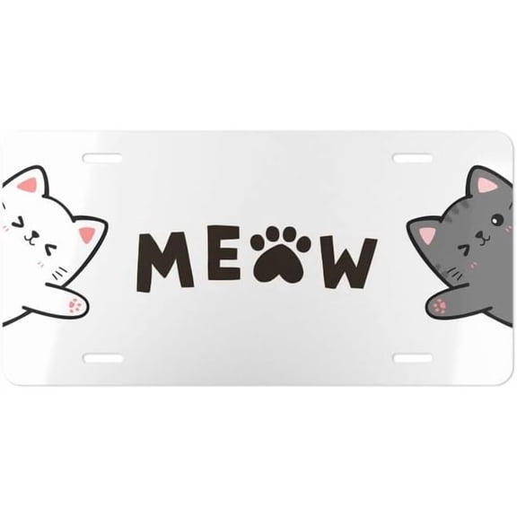 MEOW Cute Cats License Plate, Vanity Plate Cute Vanity Plate Decoration Car Accessory Cat Room Decoration
