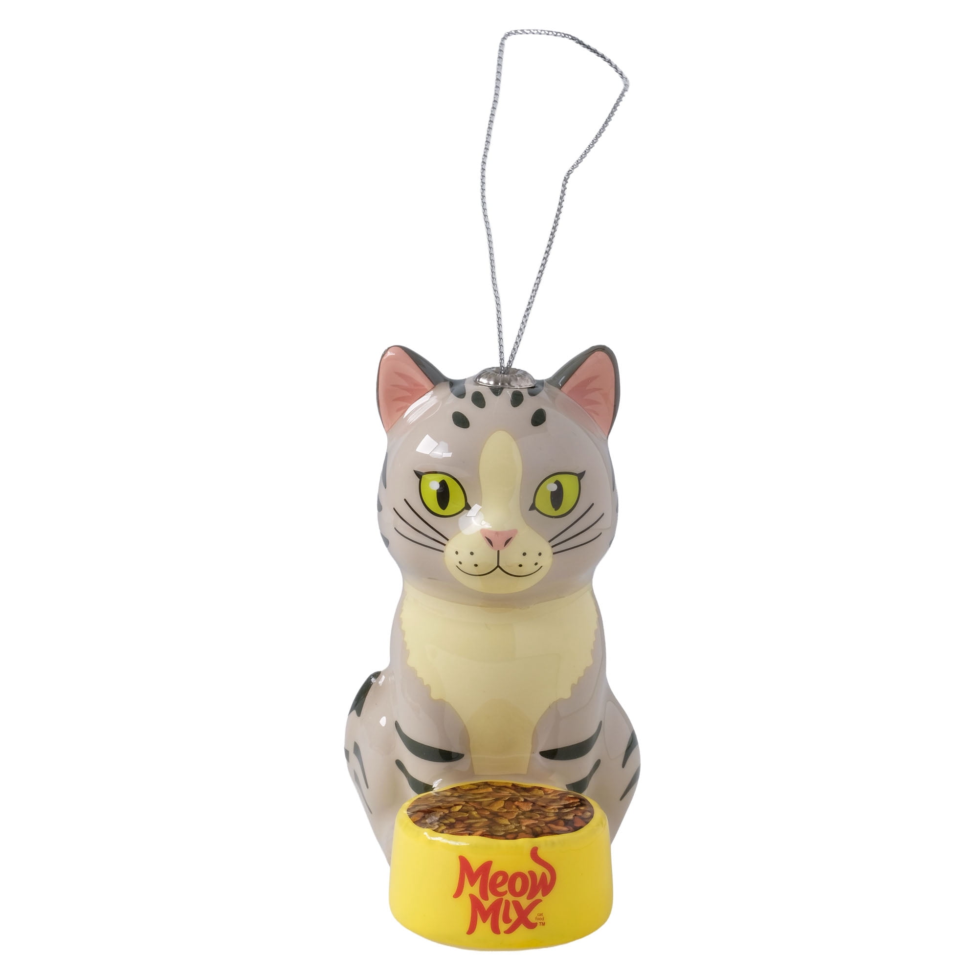 Meow Mix Figural Christmas Tree Ornament - Gray Cat with Food Bowl, Holiday Decoration