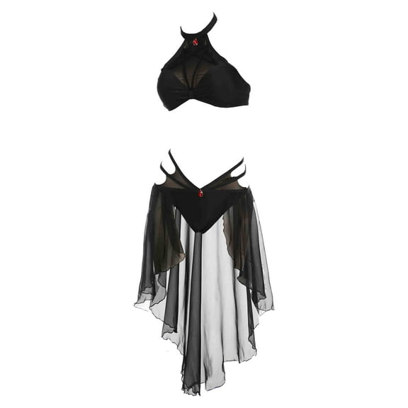 MEOWCOS Black Bikini Sets for Women Gothic Halter Neck Two Piece Swimsuit with Hexagram Design