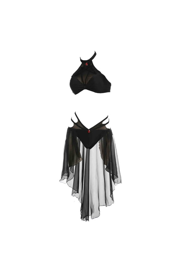 Black Bikini Sets for Women Gothic Halter Neck Two Piece Swimsuit with Hexagram Design