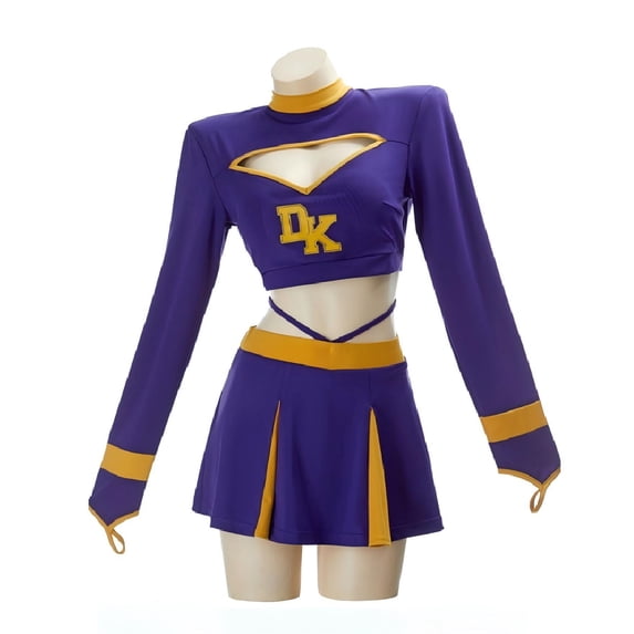MEOWCOS Cheerleader Dress for Women Purple Cutout Backless Top Skirt Cheer Leader Set, L