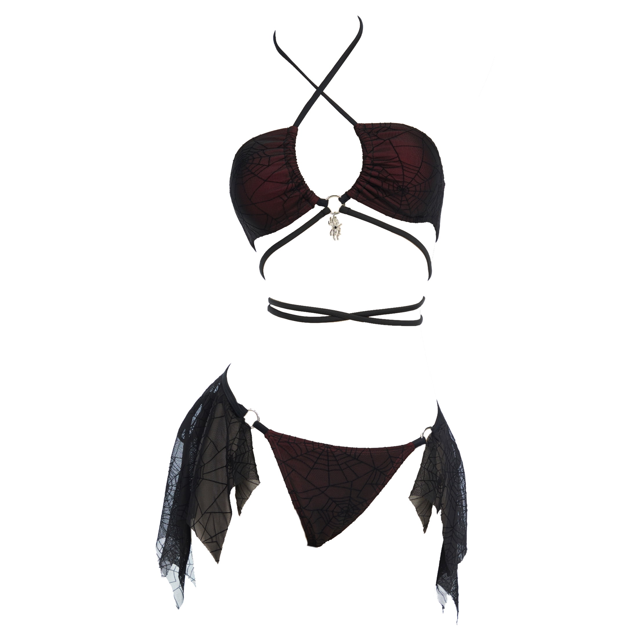 MEOWCOS Goth Bikini Sets for Women Spider Web Pattern Swimsuit Two — free download