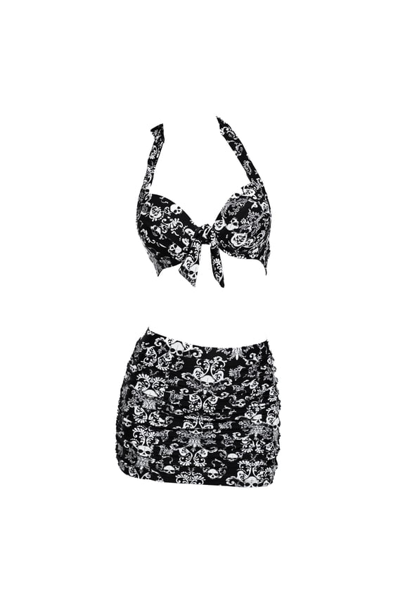 Gothic Bikini Set Two-Piece Swimsuit for Women with Skull Pattern Dark Style Bathing Suit, XL