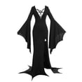 thumbnail image 1 of MEOWCOS Gothic Maxi Dress Dark Bat Style Deep V Neck High Split Side-Slit Long Sleeved Dress, L, 1 of 6