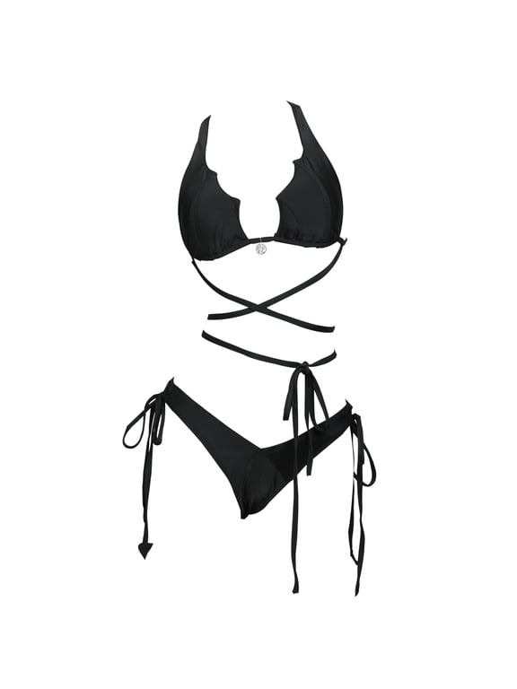 Women's Gothic Bat Style Black Two-Piece Swimsuit, S