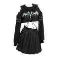 thumbnail image 1 of MEOWCOS Women Gothic Black Hoodies Printed Crop Top Punk Style Long Sleeve Sweatshirt with Hood and Chain, 1 of 7