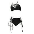 thumbnail image 1 of MEOWCOS Gothic Swimsuits for Women Two-piece Back Cross Straps Bathing Suit with Black Spiderweb Chest Top, S, 1 of 7