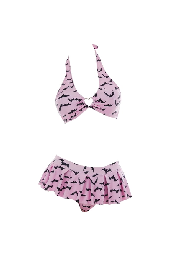 Women's Bikini Sets Two-Piece Swimsuit with Bat Print Pink Bathing Suit, L