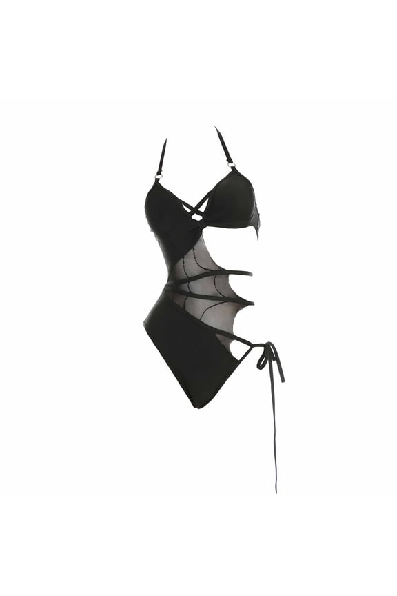 Women's One Piece Swimsuits Gothic Bathing Suit with Cobweb Cutout