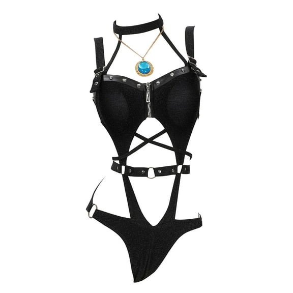 MEOWCOS Women's One-Piece Gothic Cross Chest Swimsuit, S