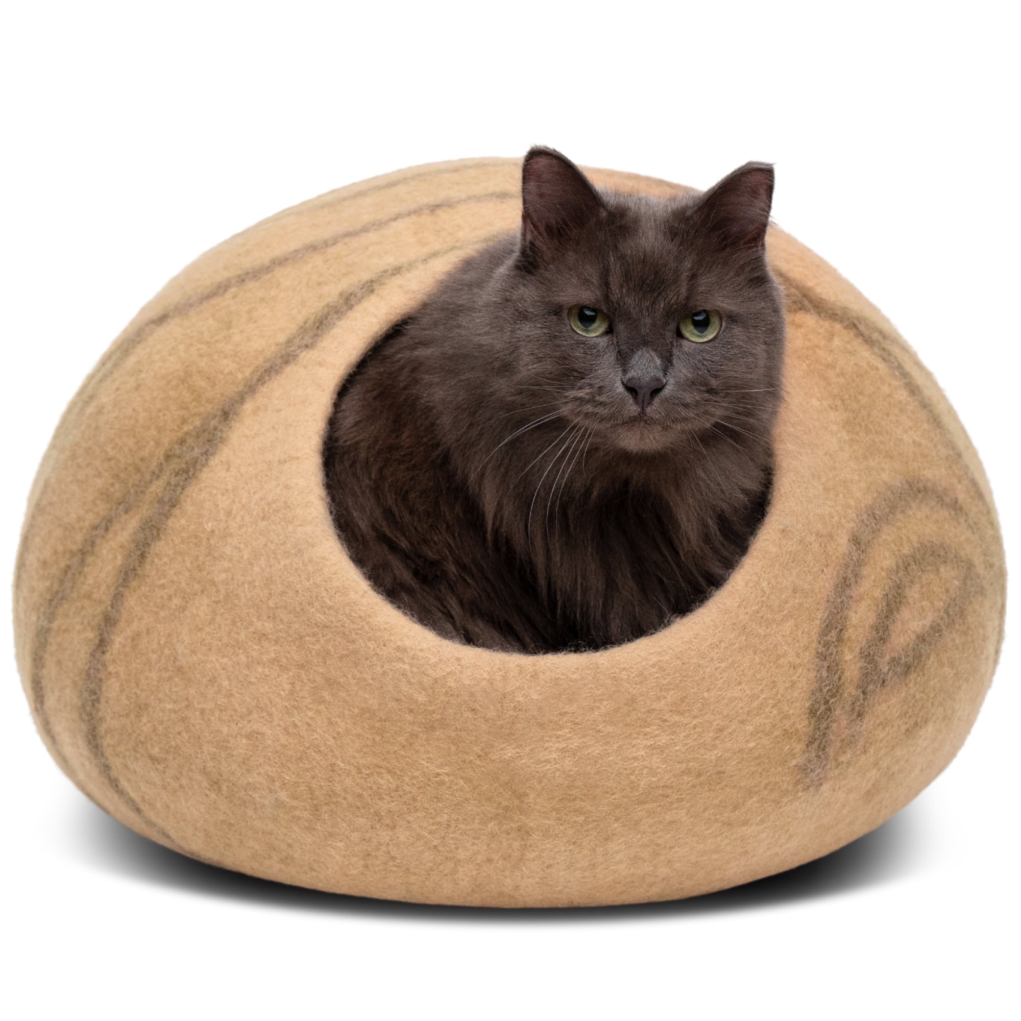Medium Beige Wool Felt Cat Cave Bed