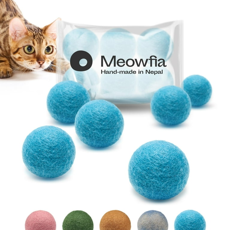 MEOWFIA Wool Ball Toys 6 Pack of Safe for Cats and Small Dogs Balls 1.5 Inch Felted Wool Cat Toy and Dog Toy Perfect with Cat Cave Silent