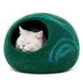 thumbnail image 1 of MEOWFIA Wool Cat Cave Bed, Emerald, 1 of 8