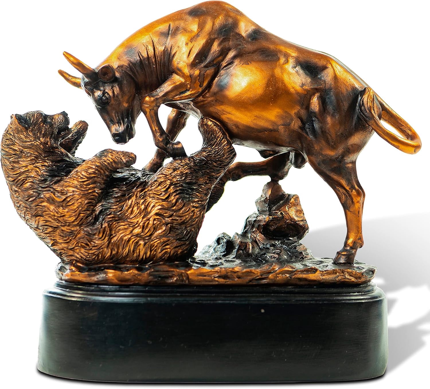 Acrylic Wall Street Bull Statue - 8.5 Inch Long Gold Bull Sculpture With LED Night Light, Home/Office Decor