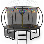 MERACH 10FT Trampoline with Enclosure, Basketball Hoop, Sprinkler & LED Lights, Backyard Recreational Pumpkin Trampoline for Kids & Adults