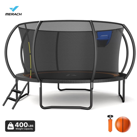 MERACH 12FT Trampoline for Kids with Basketball Hoop, Outdoor Toddler Trampoline with Enclosure Net, Round Trampoline Gift for Boys Girls, ASTM