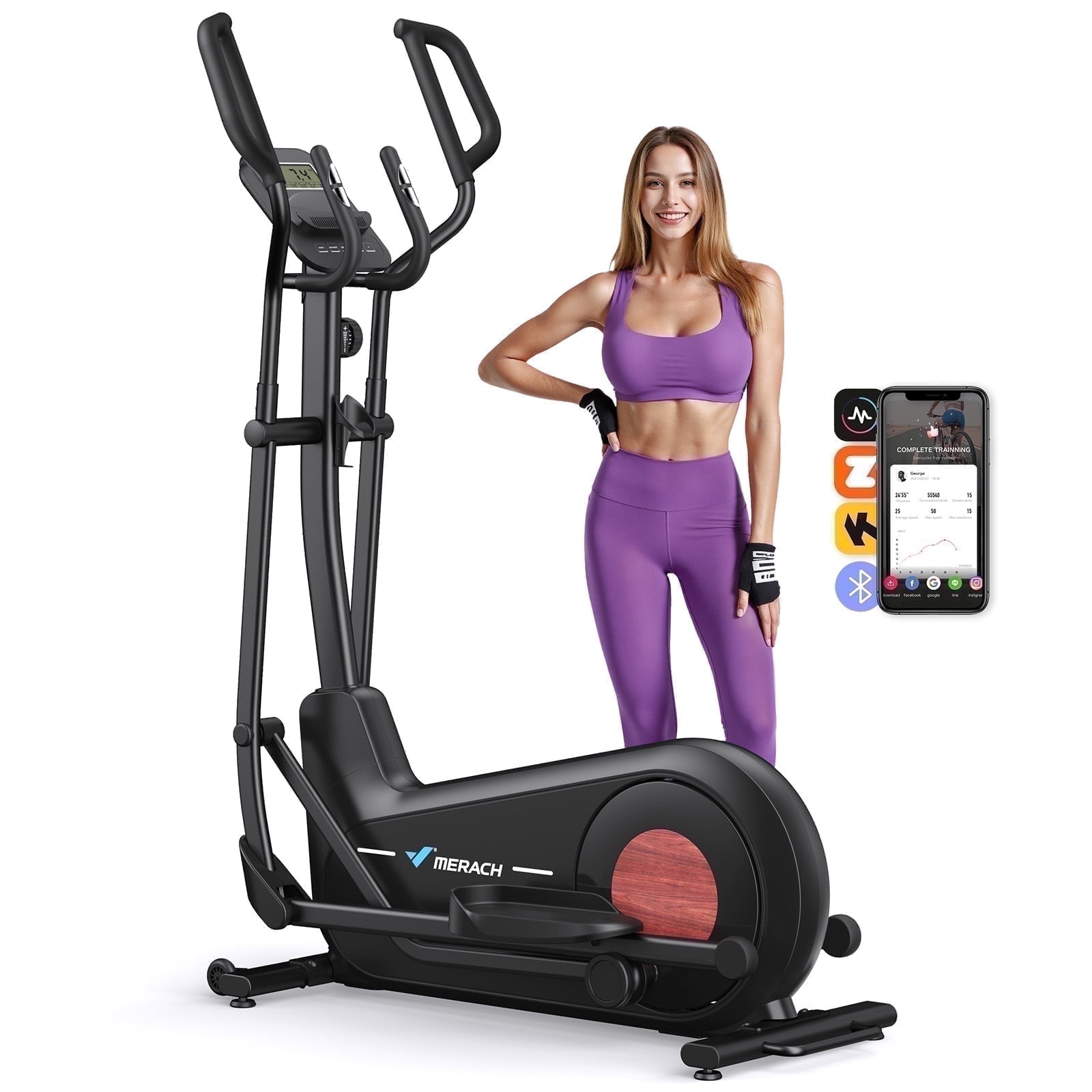 MERACH Quiet Elliptical Machine for Home Use, 19" Stride, Low-Impact Cardio, 400 lbs Capacity, Smooth & Joint-Friendly Exercise Equipment