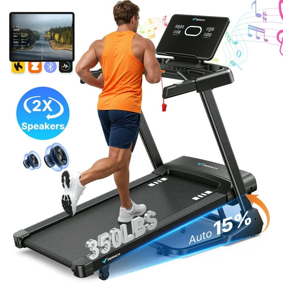 MERACH 3.5HP Treadmill with 15% Auto Incline, Folding Treadmill for Home with Bluetooth Speaker, APP, 350 lbs Capacity