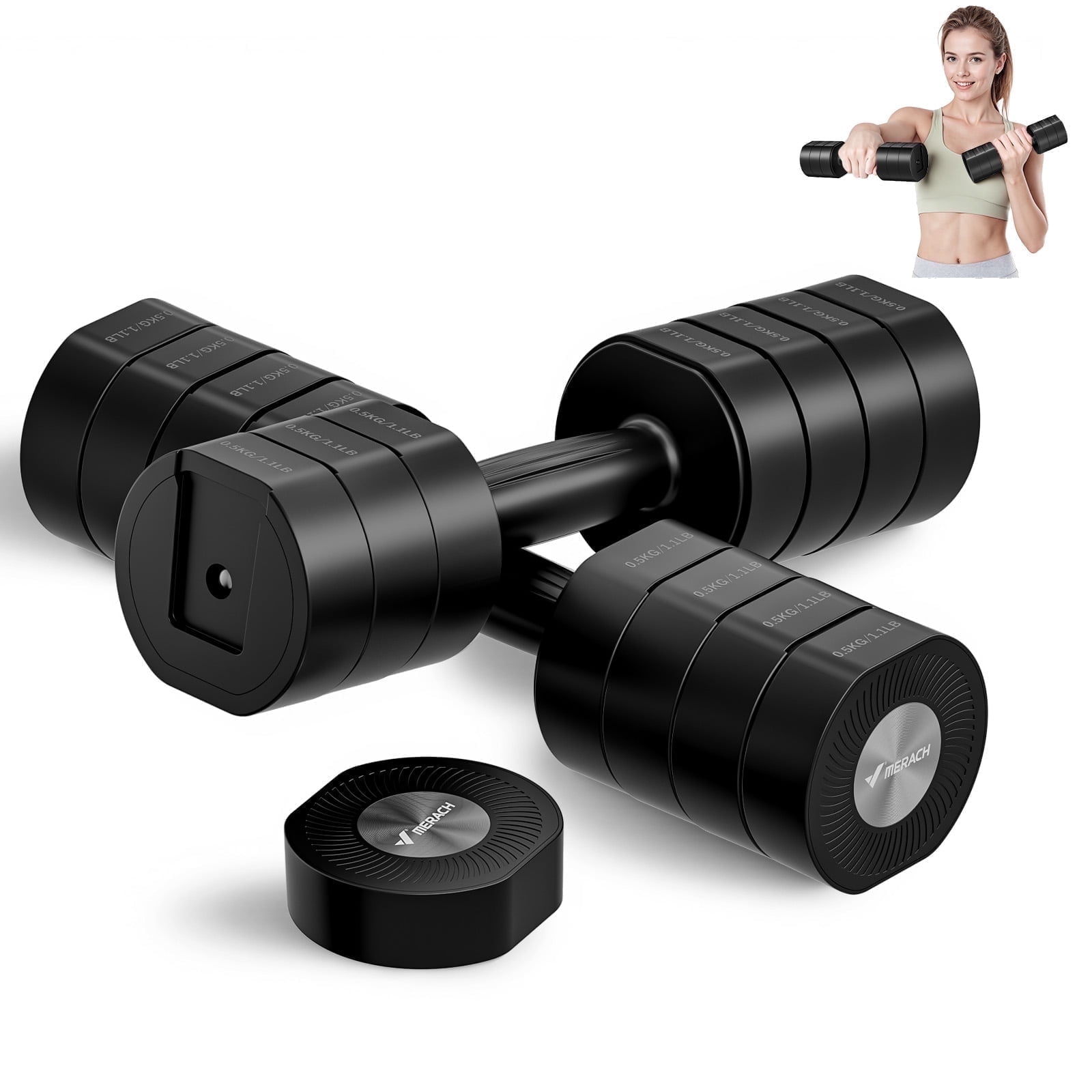MERACH Adjustable Dumbbell Set, 4 in 1 Free Hand Weights for Women, Home Gym, 8.8 lbs, Set of 2