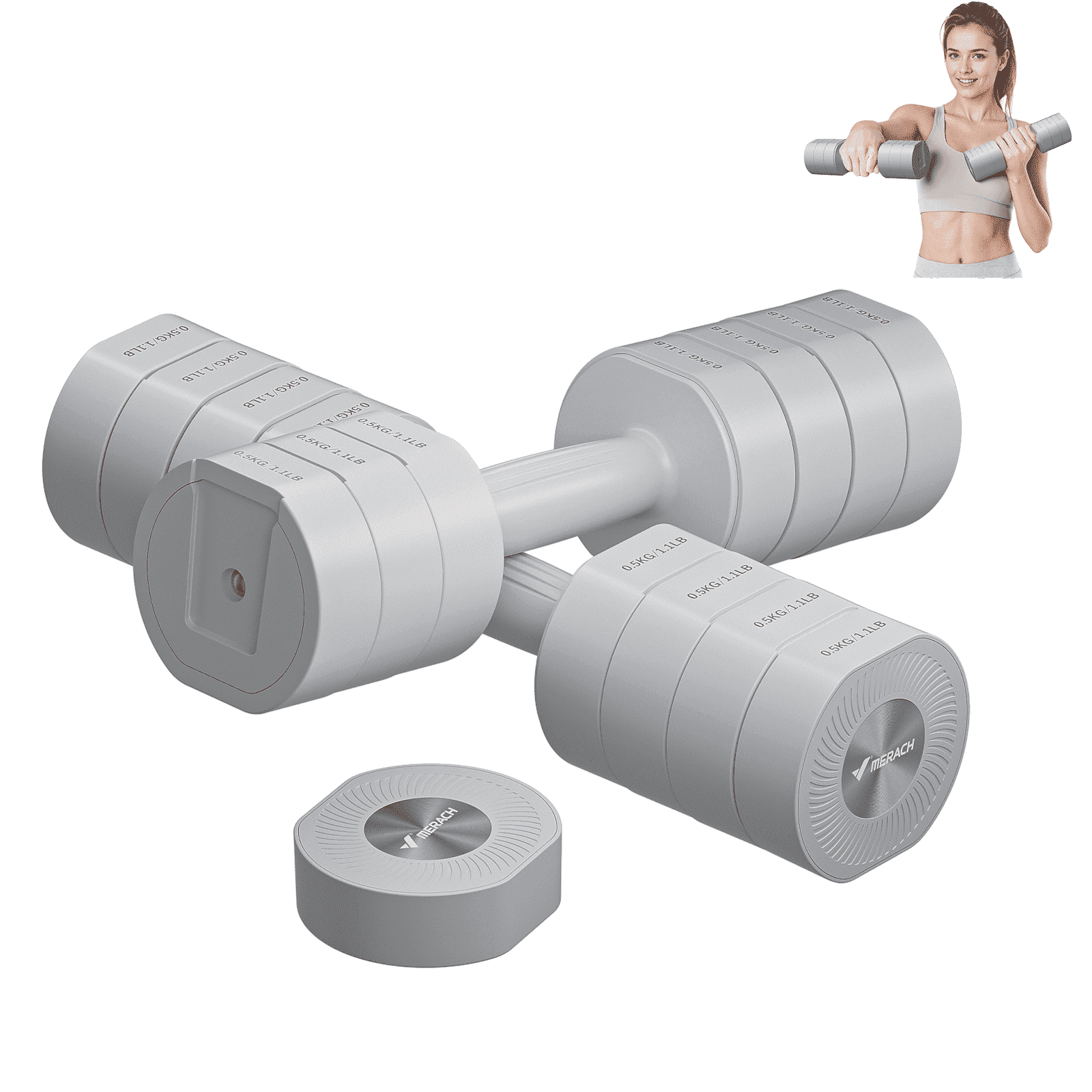 MERACH Adjustable Dumbbell Set, 4 in 1 Free Hand Weights for Women, Home Gym, 8.8 lbs, Set of 2