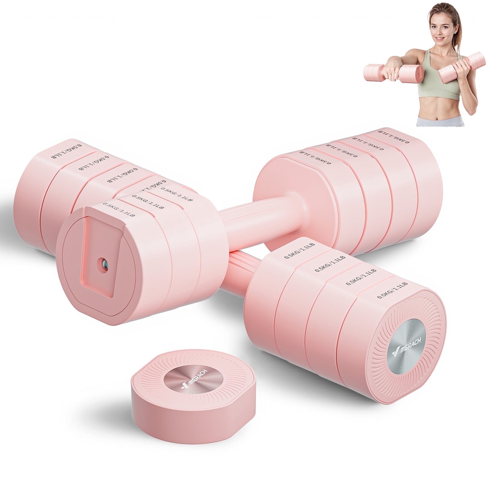 MERACH Adjustable Dumbbell Set, 4 in 1 Free Hand Weights for Women, Home Gym, 8.8 lbs, Set of 2