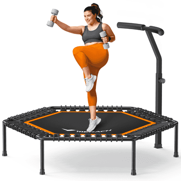 MERACH 50" Mini Hexagon Trampoline, Max Load 330 lbs Fitness Trampoline with T-Adjustable Handle Bar, Silent Bungees, Larger, More Stable, Quieter Exercise Rebounder for Adults Indoor/Garden Workout
