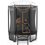MERACH 6FT Trampoline with Enclosure, Ladder, Lights & Sprinkler, Outdoor Mini Trampoline for Small Backyard