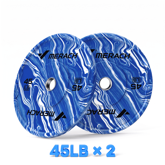 MERACH 90lbs Rubber Coated Olympic Weight Plates, 2-Inch Barbell Plates for Home Gym, Pair, Blue