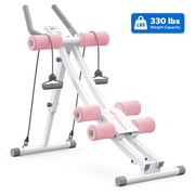 MERACH Ab Machine 4-Level Adjustable Ab Workout Equipment with LCD Display, Foldable Core Trainer for Home Gym, White and Pink
