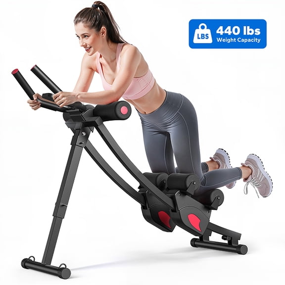 MERACH Ab Machine Dual-Track Core Trainer with 4-Level Adjustable Resistance, LCD Display Abs Workout Equipment for Home Gym, 440lbs Capacity, Black and Red