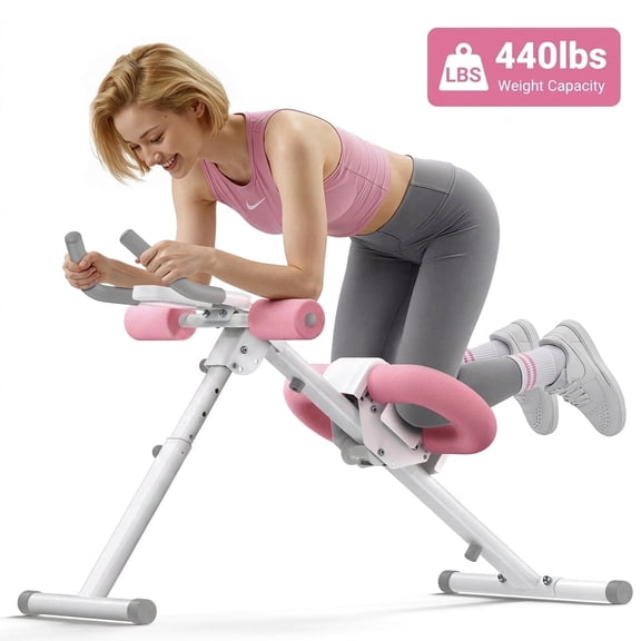 MERACH 440lbs Adjustable Ab Machine Abdominal Trainers for Full Body Workout, Foldable with Knee Protection, Pink