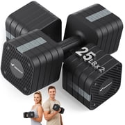 MERACH 50lbs Adjustable Dumbbell Set, 5 in 1 Free Hand Weights for Home Gym, Set of 2, Black&Gray