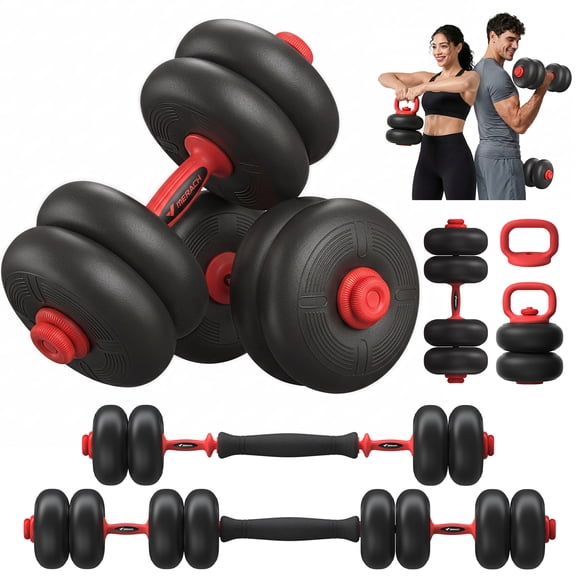 MERACH Adjustable Soft Dumbbell Set, Kettlebells and Barbell Weight Set for Home Gym, 45lbs